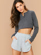 Two Tone Long Sleeve Top With Shortie PJ Set