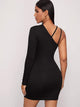 Asymmetrical Neck Solid Bodycon Dress