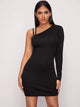 Asymmetrical Neck Solid Bodycon Dress