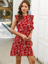 Ruffle Trim Plants Print A-line Dress