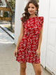 Ruffle Trim Plants Print A-line Dress