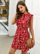 Ruffle Trim Plants Print A-line Dress
