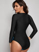 Colorblock Zipper Front Long Sleeve One Piece Swimwear