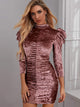 Mock Neck Ruched Velvet Bodycon Dress