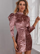 Mock Neck Ruched Velvet Bodycon Dress