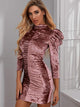 Mock Neck Ruched Velvet Bodycon Dress