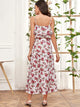 Ruffle Floral Cami Top With Split Thigh Skirt