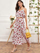 Ruffle Floral Cami Top With Split Thigh Skirt
