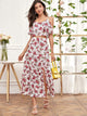 Ruffle Floral Cami Top With Split Thigh Skirt