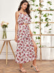 Ruffle Floral Cami Top With Split Thigh Skirt