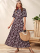 Tie Neck Puff Sleeve Ditsy Floral Print Dress