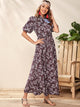 Tie Neck Puff Sleeve Ditsy Floral Print Dress