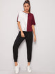 Contrast Sequin Color-block Tee With Joggers