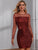 Glitter Mesh Panel Keyhole Back Top & Bodycon Skirt