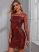 Glitter Mesh Panel Keyhole Back Top & Bodycon Skirt