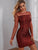 Glitter Mesh Panel Keyhole Back Top & Bodycon Skirt