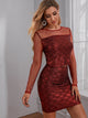 Glitter Mesh Panel Keyhole Back Top & Bodycon Skirt