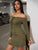 Solid Ruched Tie Front Bardot Dress