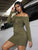 Solid Ruched Tie Front Bardot Dress