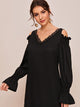 Solid Contrast Lace Cold Shoulder Tunic Dress