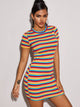 Rainbow Striped Rib-knit Bodycon Dress