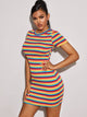 Rainbow Striped Rib-knit Bodycon Dress