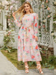 Plus Gigot Sleeve Flounce Hem Belted Floral Dress