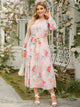 Plus Gigot Sleeve Flounce Hem Belted Floral Dress