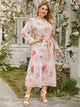 Plus Gigot Sleeve Flounce Hem Belted Floral Dress
