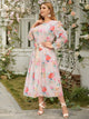 Plus Gigot Sleeve Flounce Hem Belted Floral Dress