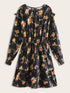 Floral Print Frill Trim A-line Dress