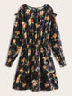 Floral Print Frill Trim A-line Dress