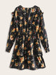 Floral Print Frill Trim A-line Dress