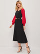 Contrast Raglan Sleeve Dress With Belt