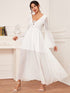 Lace Up Front Flounce Sleeve Guipure Lace Insert Dress