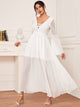 Lace Up Front Flounce Sleeve Guipure Lace Insert Dress