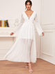 Lace Up Front Flounce Sleeve Guipure Lace Insert Dress