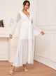 Lace Up Front Flounce Sleeve Guipure Lace Insert Dress