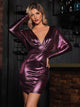 Double Crazy Plunging Neck Batwing Sleeve Metallic Bodycon Dress