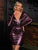 Double Crazy Plunging Neck Batwing Sleeve Metallic Bodycon Dress
