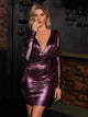 Double Crazy Plunging Neck Batwing Sleeve Metallic Bodycon Dress