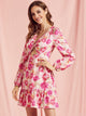 SBetro Twist Front Cu-out Ruffle Hem Floral Dress