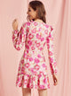 SBetro Twist Front Cu-out Ruffle Hem Floral Dress
