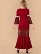 Mesh and Guipure Lace Insert Fishtail Hem Dress
