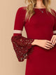 Mesh and Guipure Lace Insert Fishtail Hem Dress