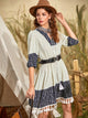 Plants Panel Tassel Tie Neck Dress Without Belt