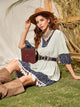 Plants Panel Tassel Tie Neck Dress Without Belt
