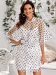 Button Front Belted Polka Dot Organza 2 In 1 Dress