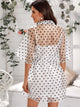 Button Front Belted Polka Dot Organza 2 In 1 Dress