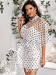 Button Front Belted Polka Dot Organza 2 In 1 Dress